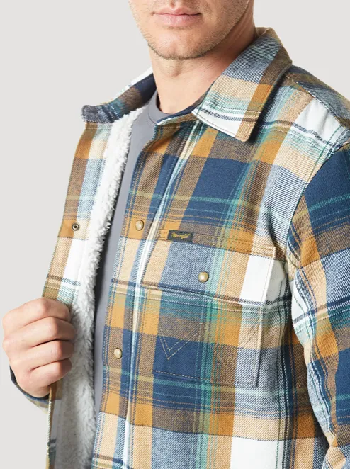 112335729 - Wrangler Men’s Sherpa Lined Flannel Shirt Jacket - Blue Spruce