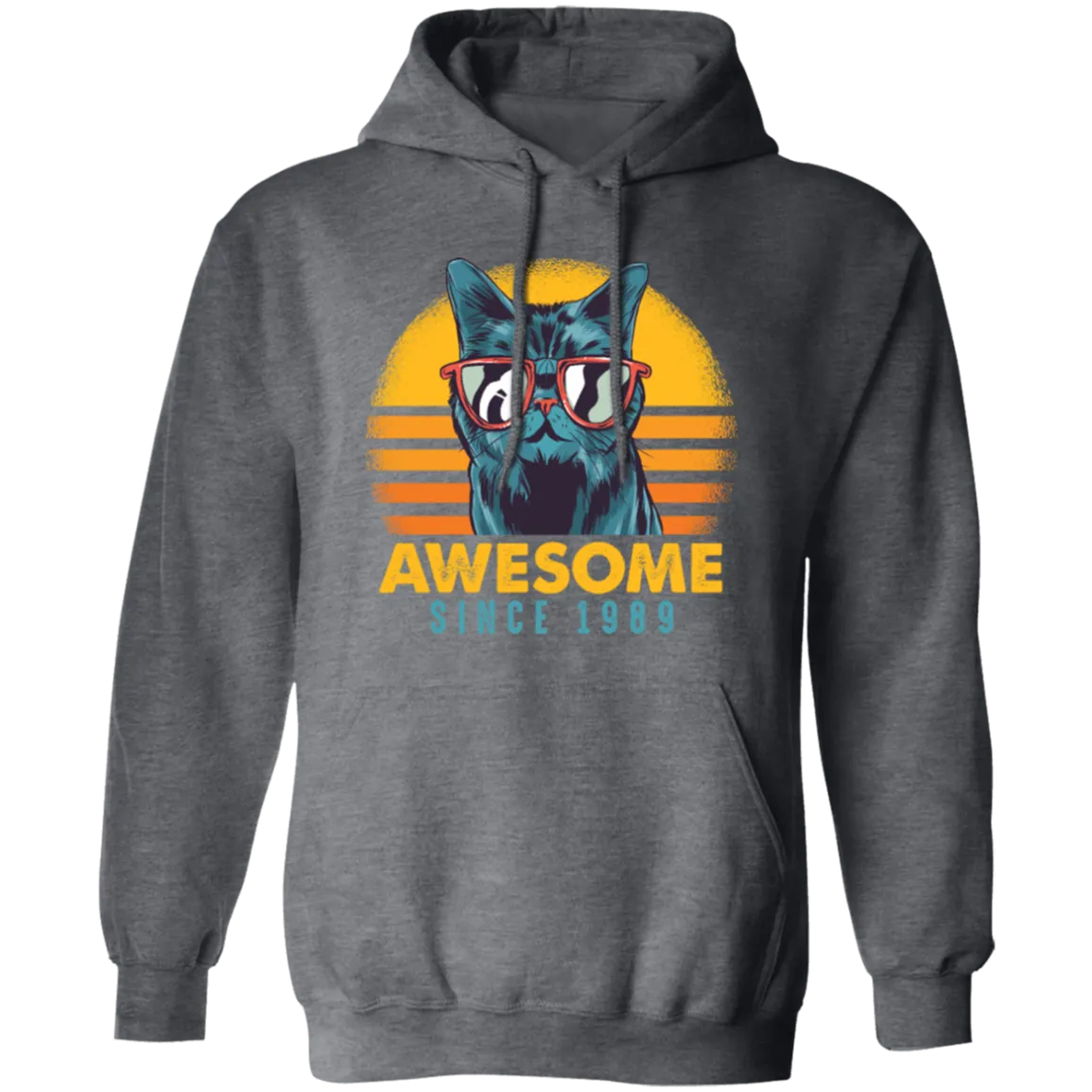 1989 Birthday Gift, Cat Lover Gift, Awesome Since 1989, Retro Cat Gift Pullover Hoodie