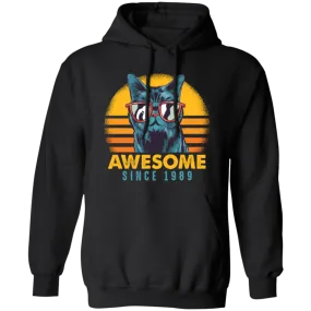 1989 Birthday Gift, Cat Lover Gift, Awesome Since 1989, Retro Cat Gift Pullover Hoodie