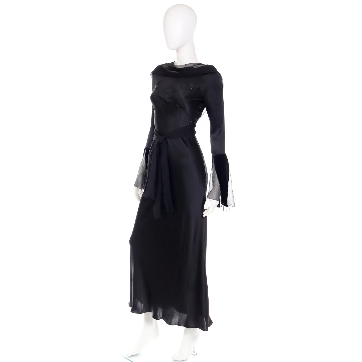 1990s Alberta Ferretti Vintage Black Silk Evening Dress