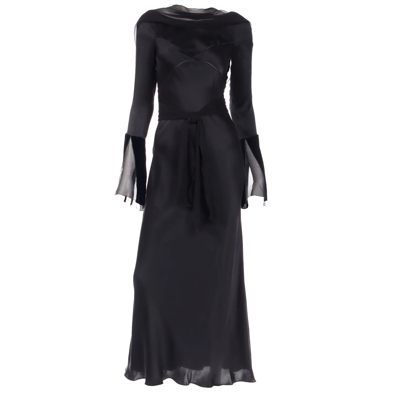 1990s Alberta Ferretti Vintage Black Silk Evening Dress