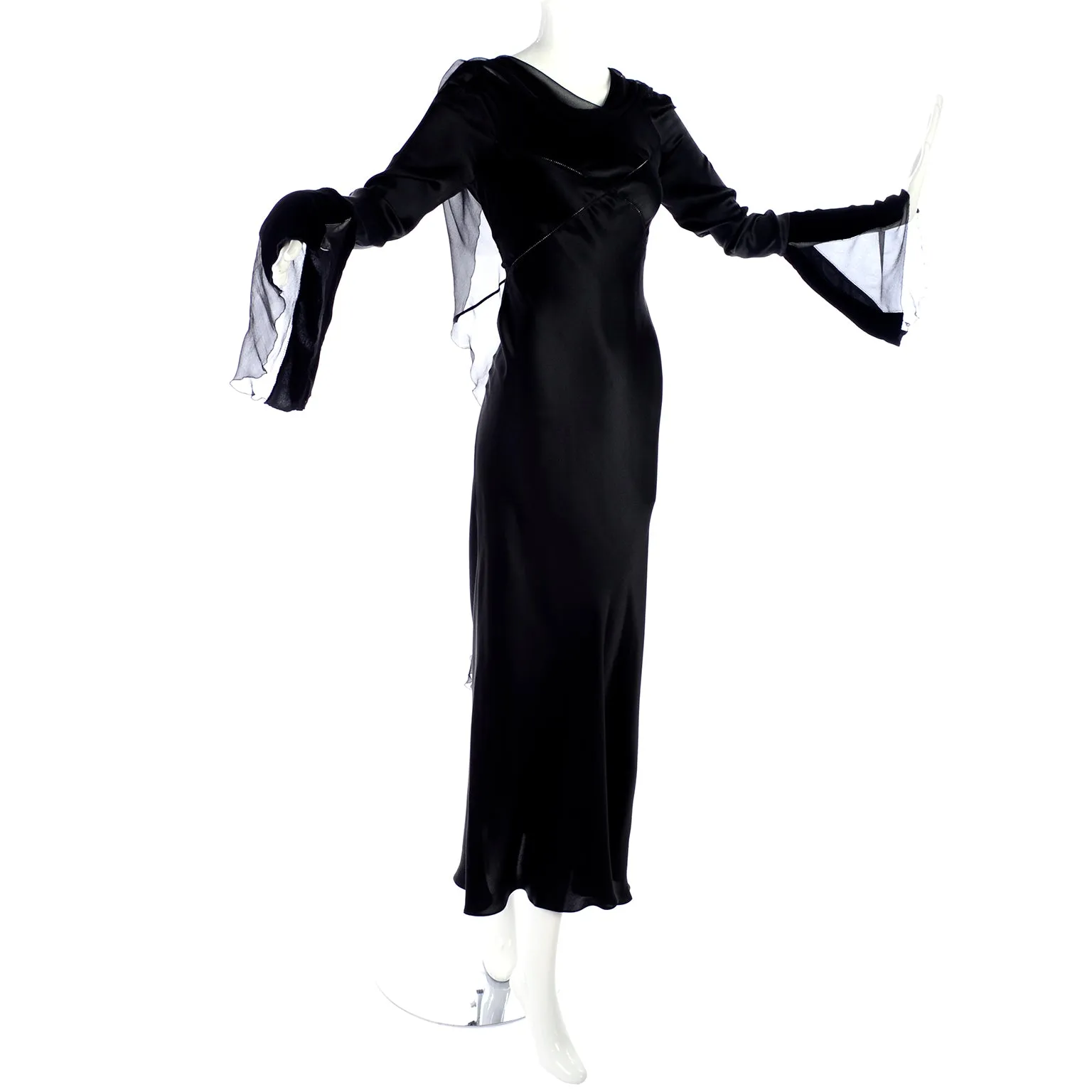 1990s Alberta Ferretti Vintage Black Silk Evening Dress