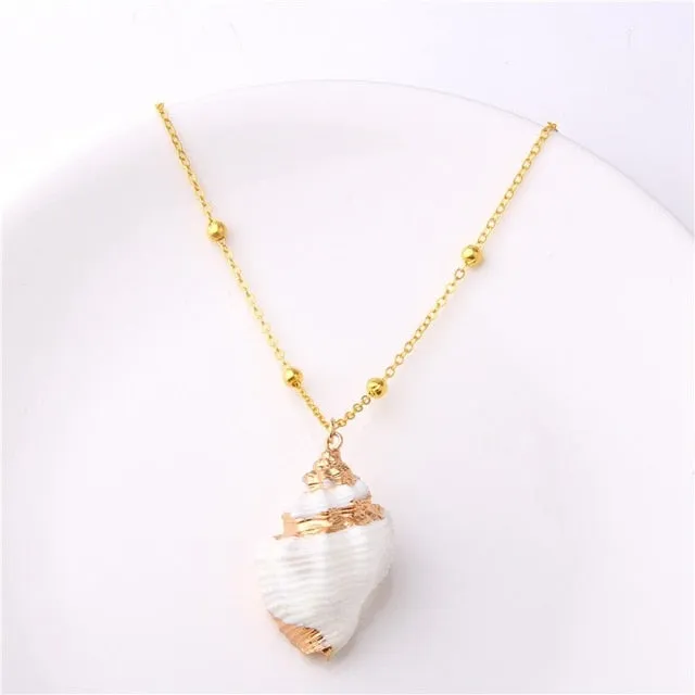 2019 Boho Conch Shells Necklace Sea Beach Shell Pendant Necklace For Women Collier Femme Shell Cowrie Summer Jewelry Bohemian