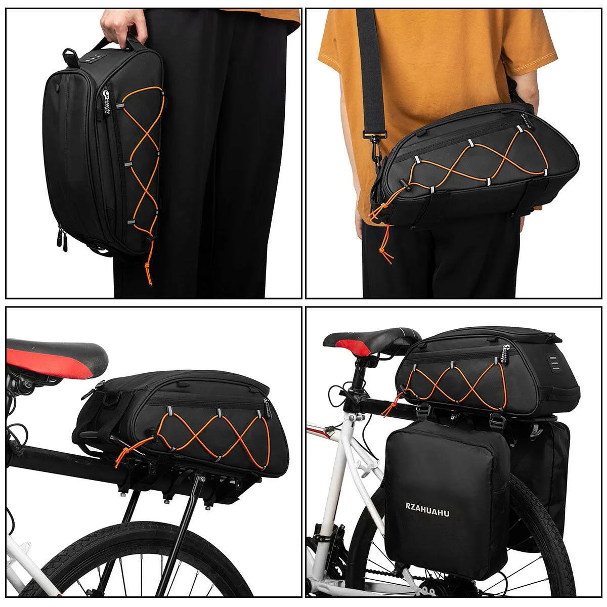 3-in-1 Bike Rack Bag Trunk Bag Waterproof Bicycle Rear Seat Bag with 2 Side Hanging Cooler Bags Cycling Cargo Luggage Bag