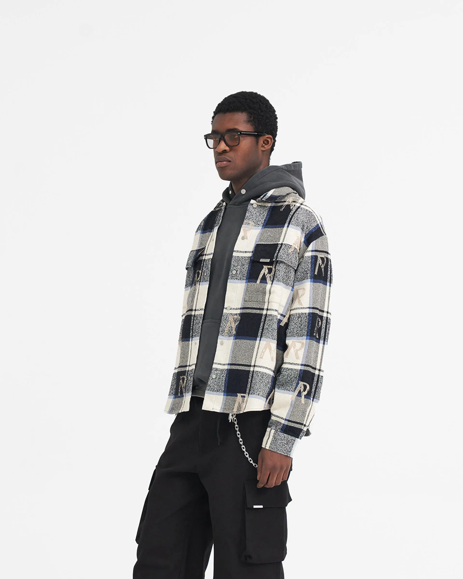 All Over Initial Flannel Shirt - Blue Check