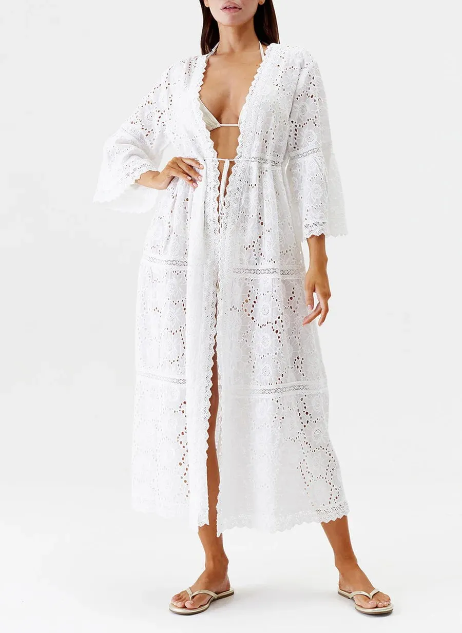 Ava Long Broderie Kimono White