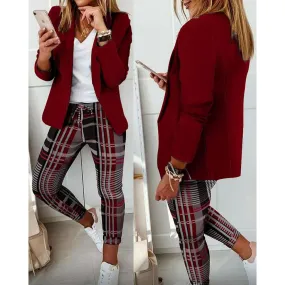 Blazer & Drawstring Skinny Pants Print Set