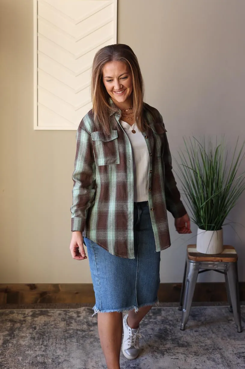 Blue Brown Plaid Button Up Shirt • M-2XL PLUS