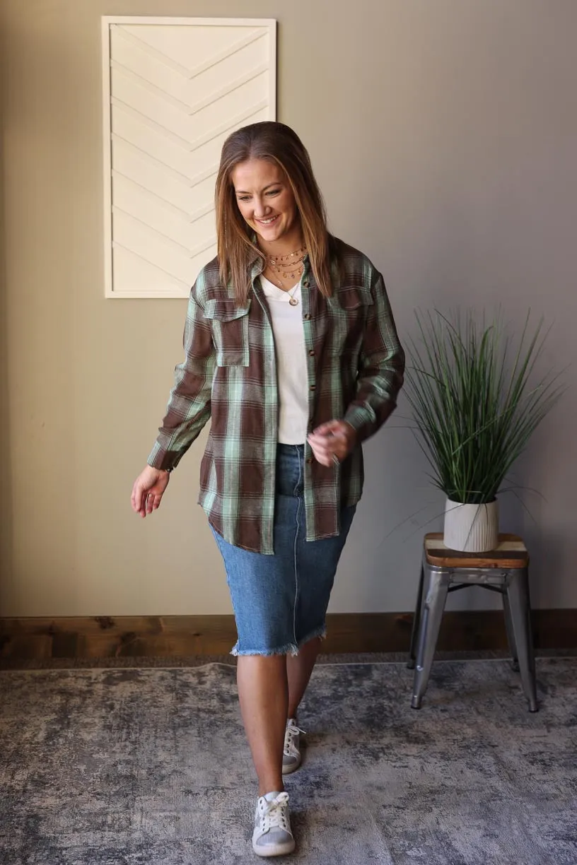 Blue Brown Plaid Button Up Shirt • M-2XL PLUS