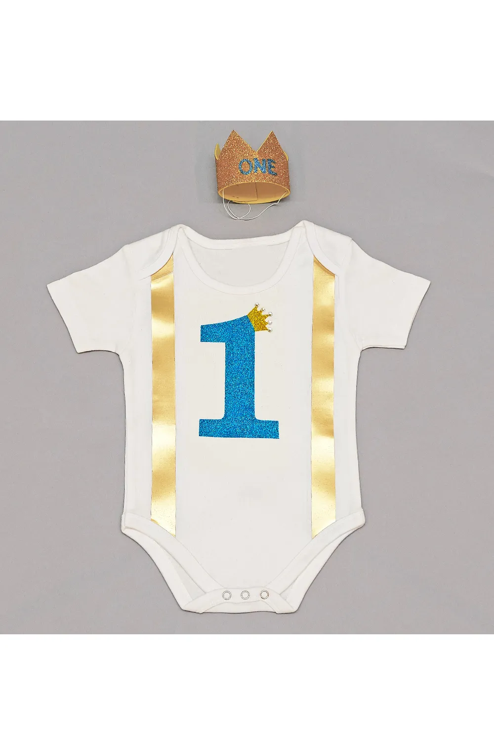 Blue one crown birthday bodysuit