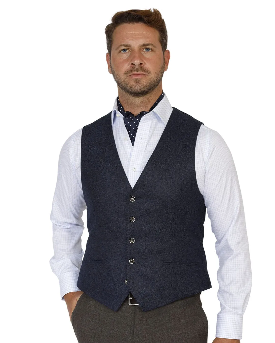 Blue Vitale Barberis Canonico Mouline Flannel Waistcoat