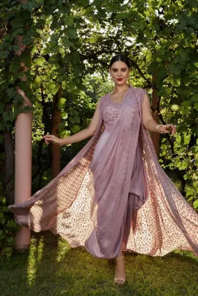 Blush Pink Drape Saree with Cape