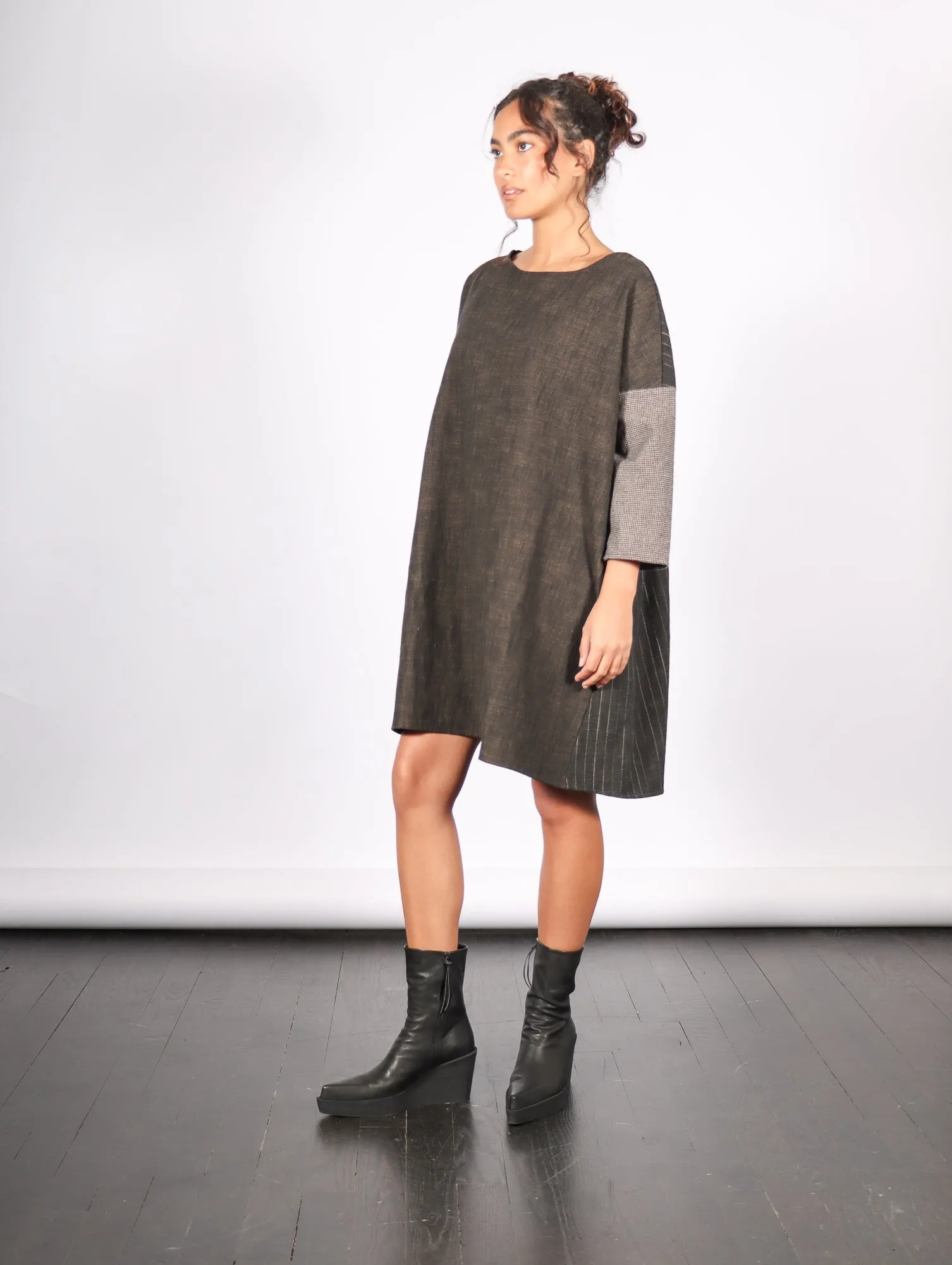 Boatneck Dress in Slate Patch by Album Di Famiglia