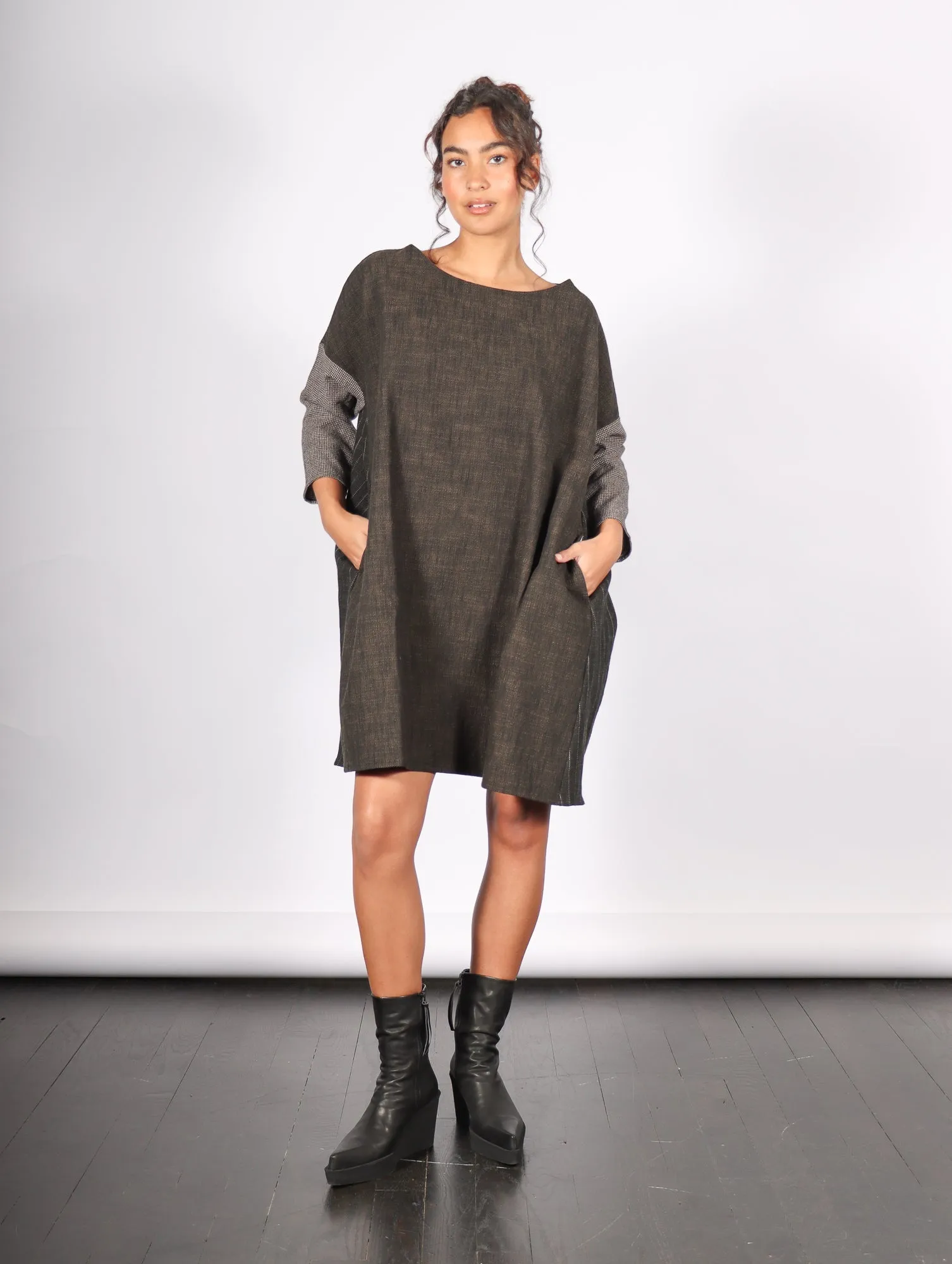 Boatneck Dress in Slate Patch by Album Di Famiglia