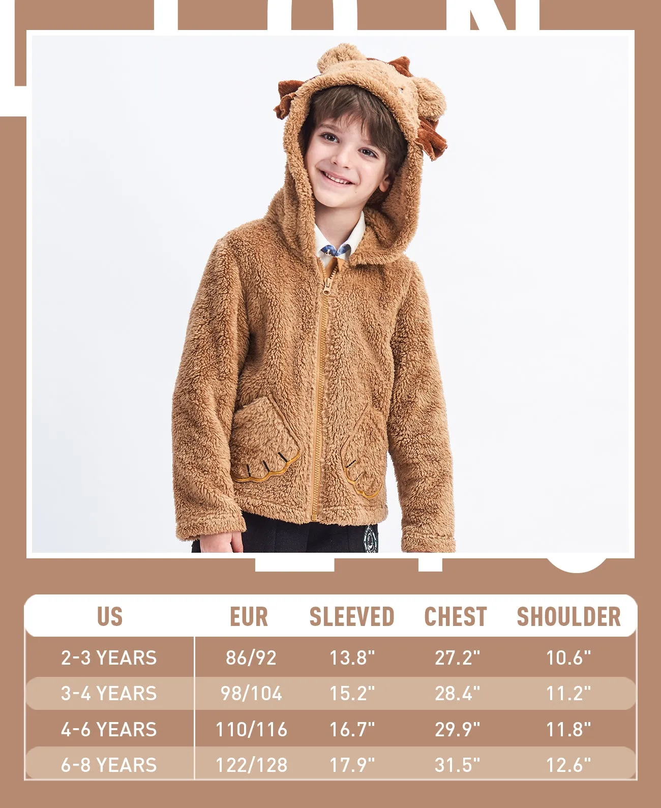 Boys Animal Coat Toddler Kids Lion Jackets Flannel Hooded Outfits Plush Zipper Costume for Autumn Winter