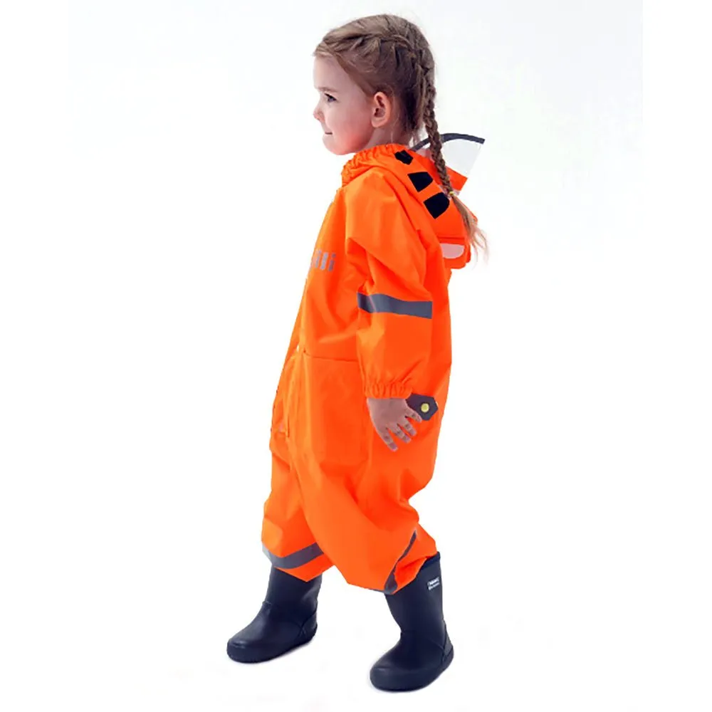 Bright Orange Roaring Tiger Theme All Over Jumpsuit / Playsuit Raincoat for Kids