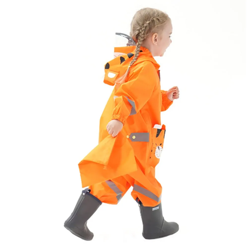 Bright Orange Roaring Tiger Theme All Over Jumpsuit / Playsuit Raincoat for Kids