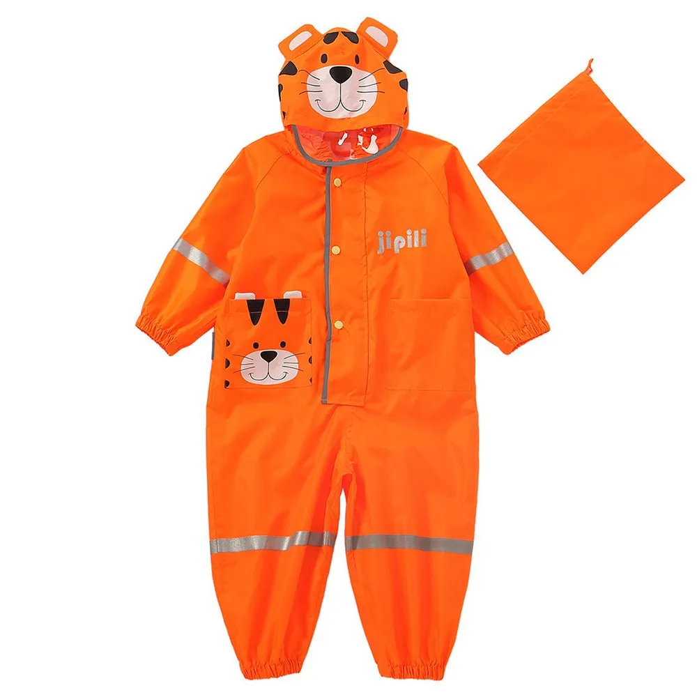 Bright Orange Roaring Tiger Theme All Over Jumpsuit / Playsuit Raincoat for Kids