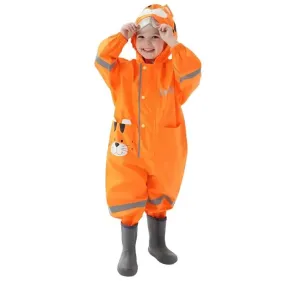 Bright Orange Roaring Tiger Theme All Over Jumpsuit / Playsuit Raincoat for Kids