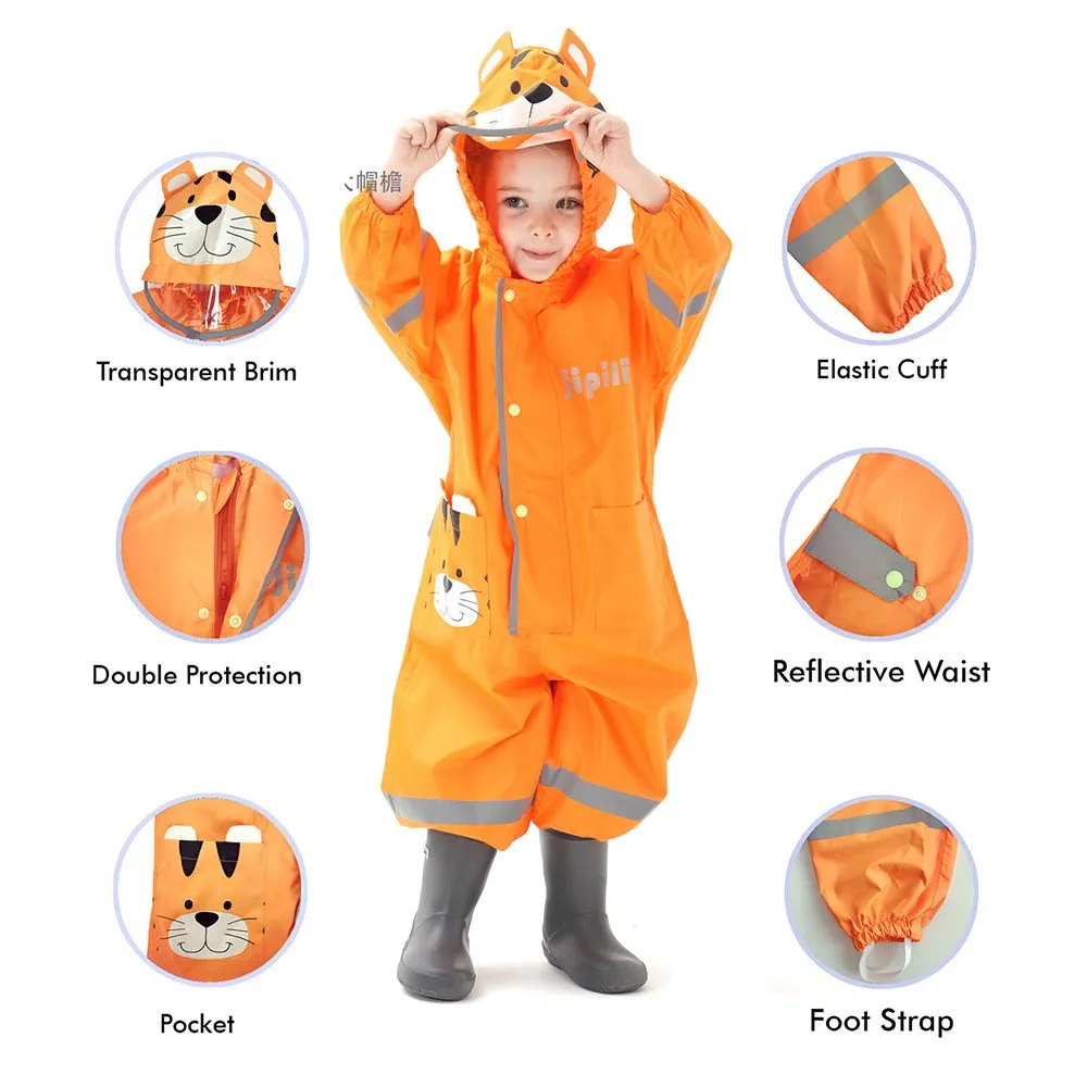 Bright Orange Roaring Tiger Theme All Over Jumpsuit / Playsuit Raincoat for Kids