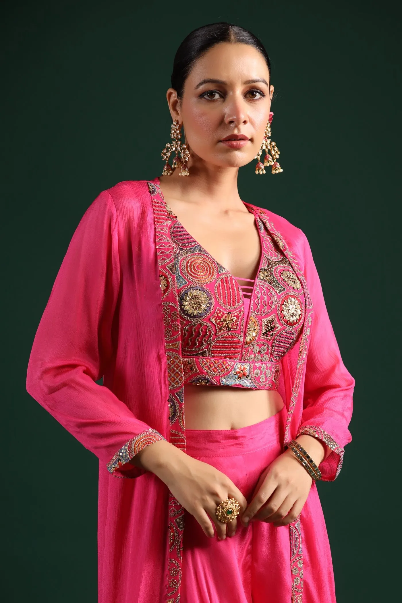 Brink Pink Embroidered Cape Set