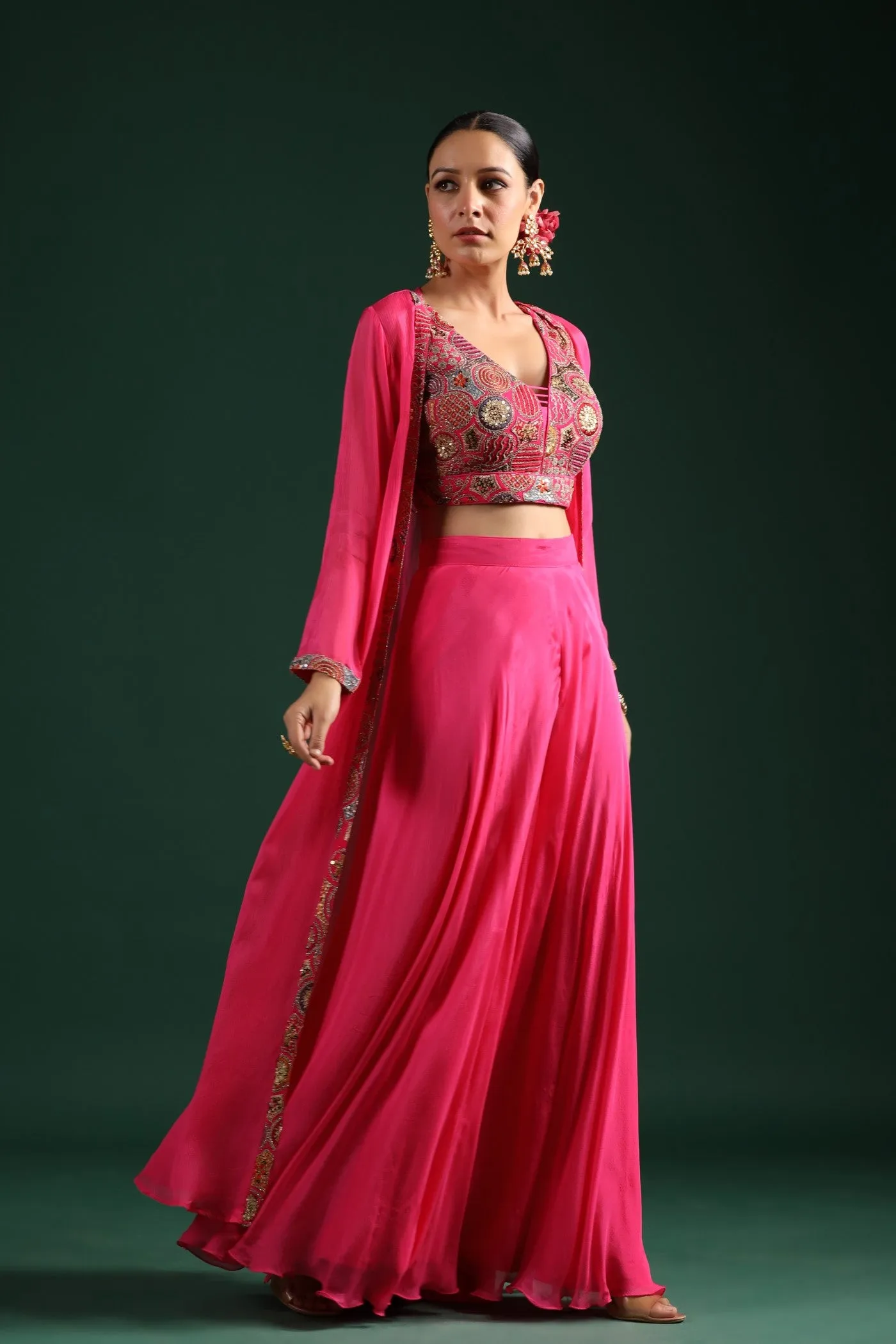 Brink Pink Embroidered Cape Set