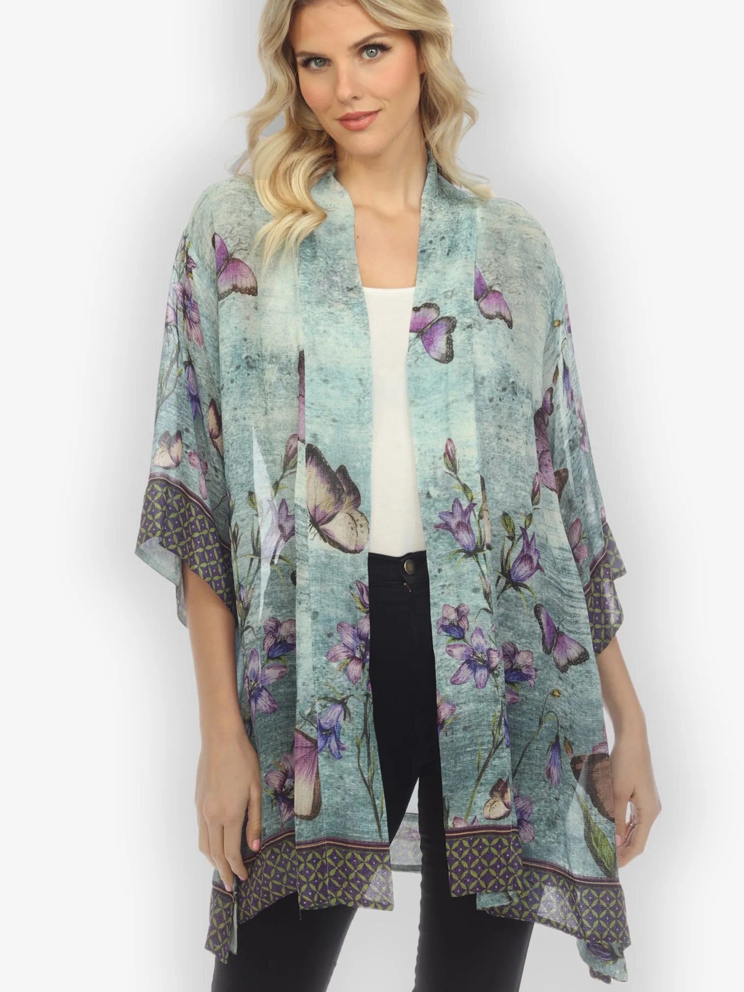 Butterfly Flower Texture Kimono