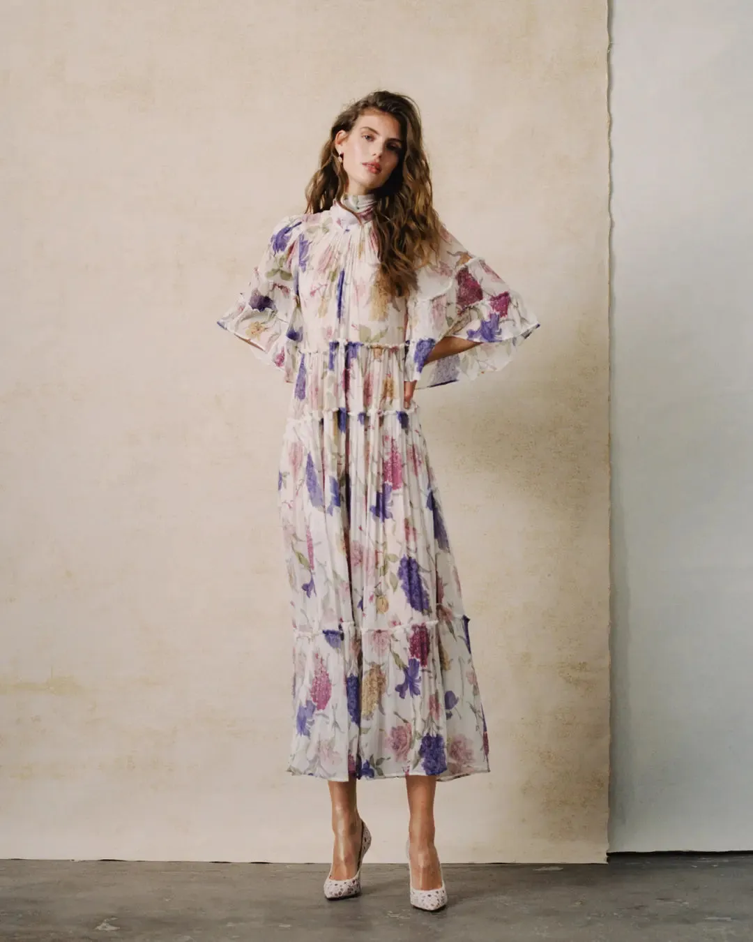 Bytimo Chiffon Shift Dress in Flower Garden