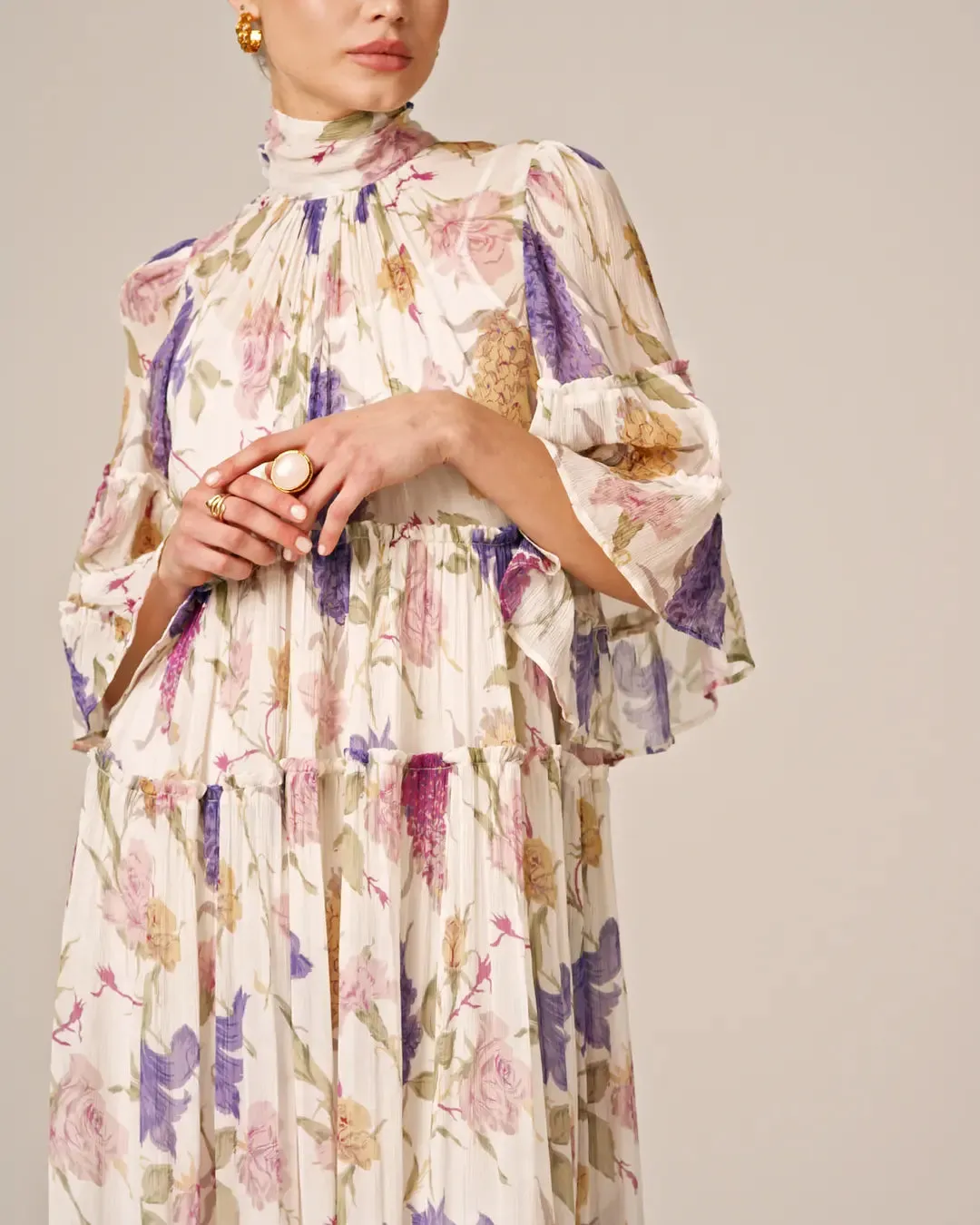 Bytimo Chiffon Shift Dress in Flower Garden