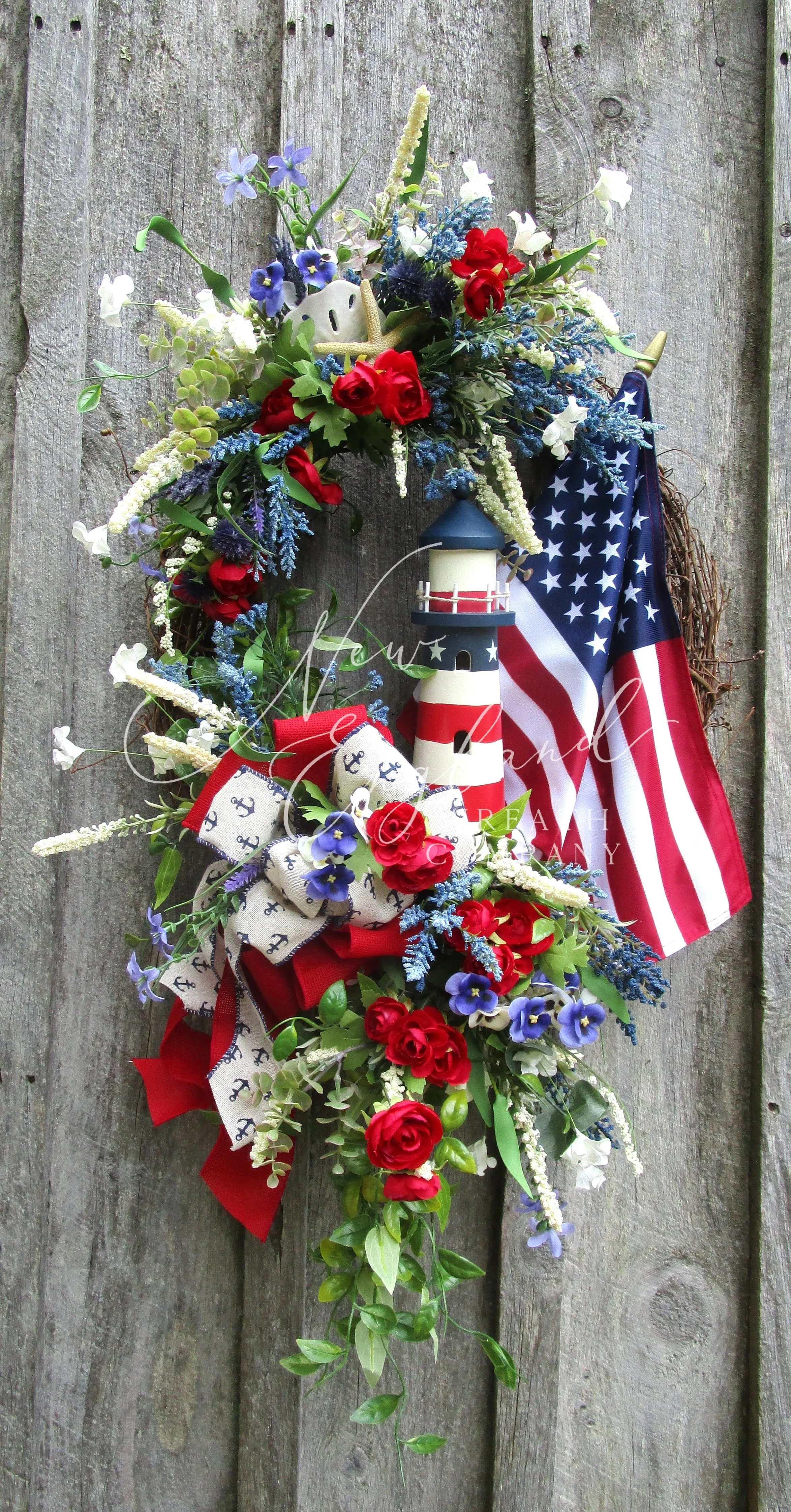 Cape Cod Patriotic Lighthouse Wreath