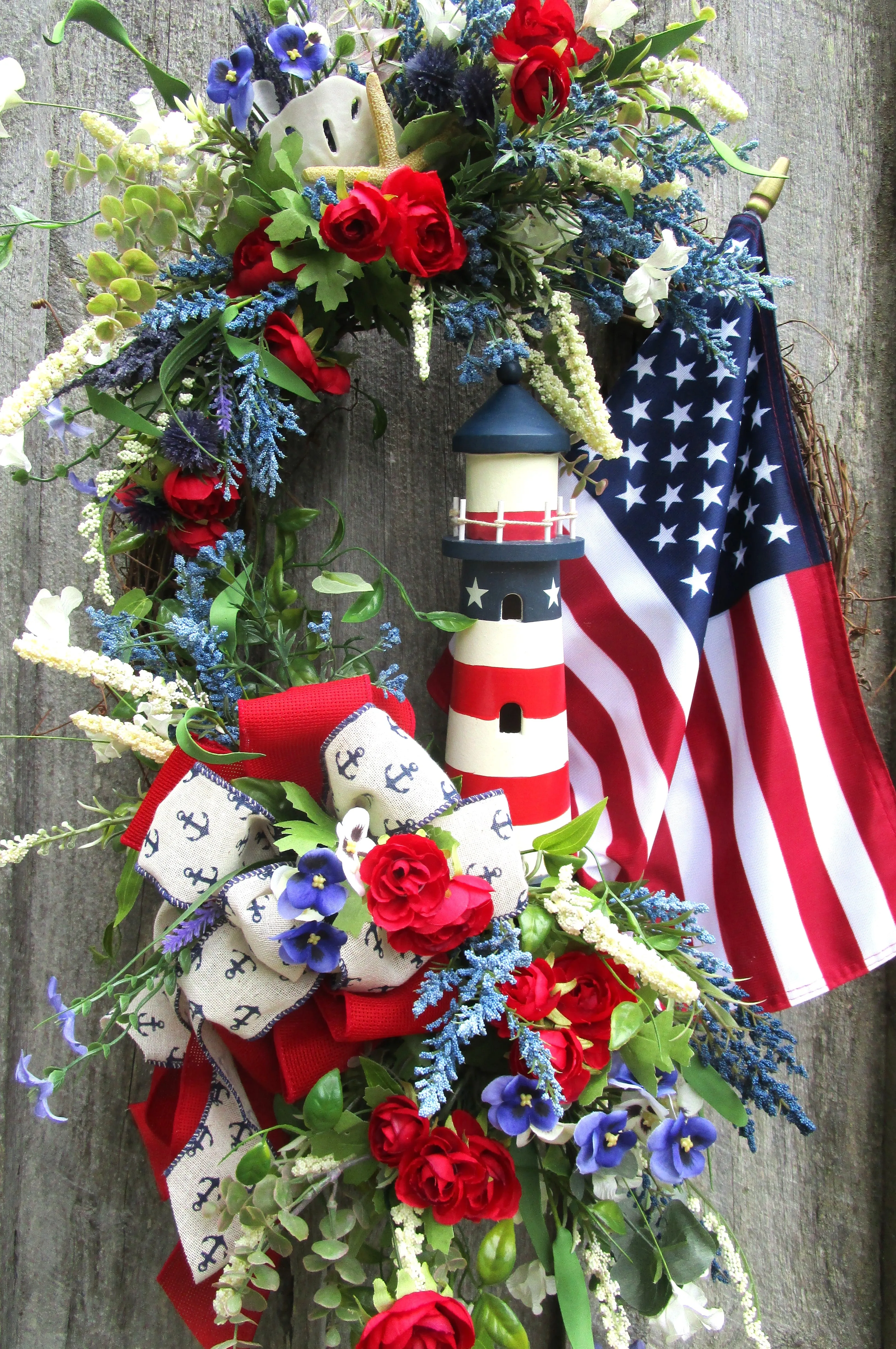 Cape Cod Patriotic Lighthouse Wreath