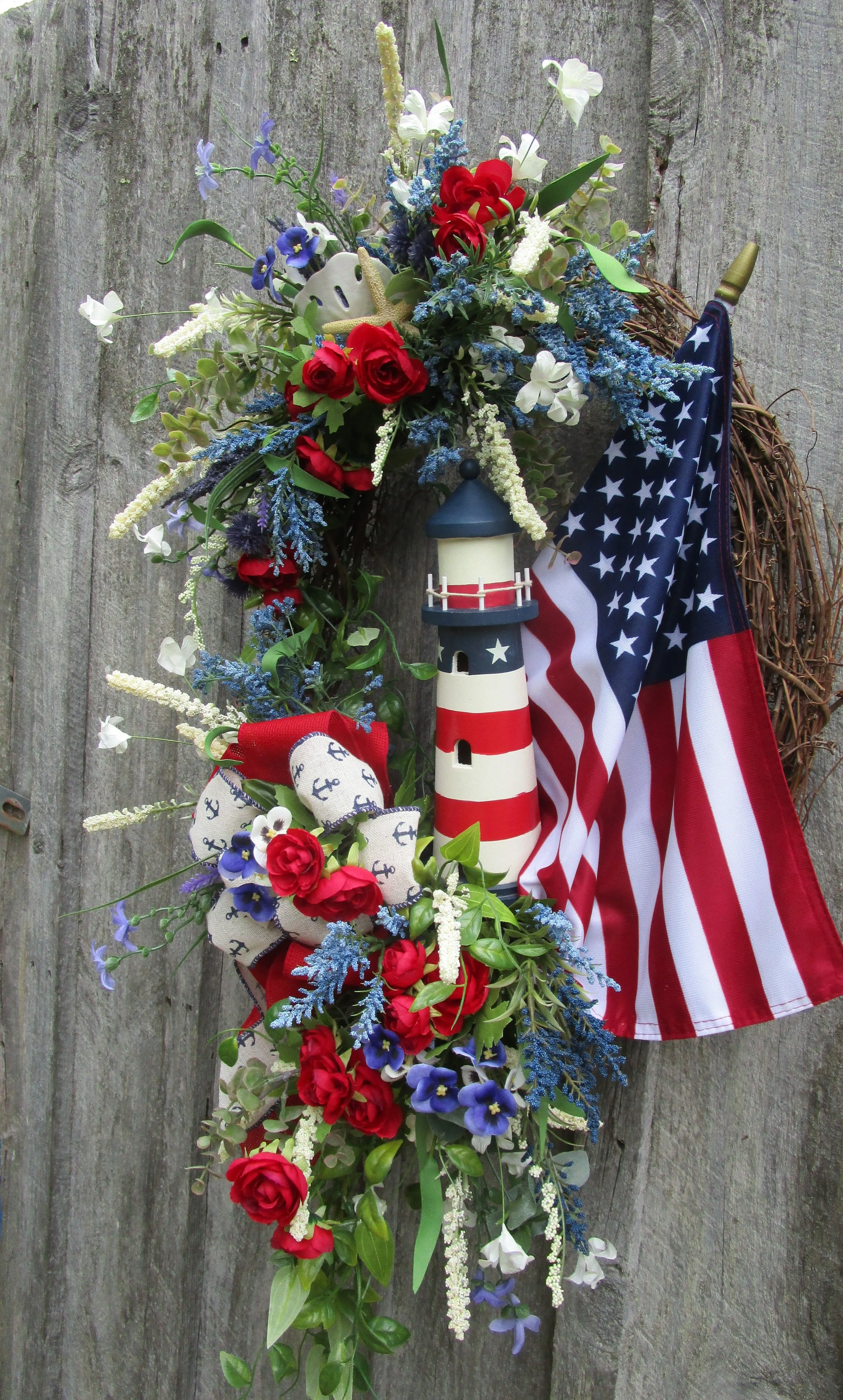 Cape Cod Patriotic Lighthouse Wreath