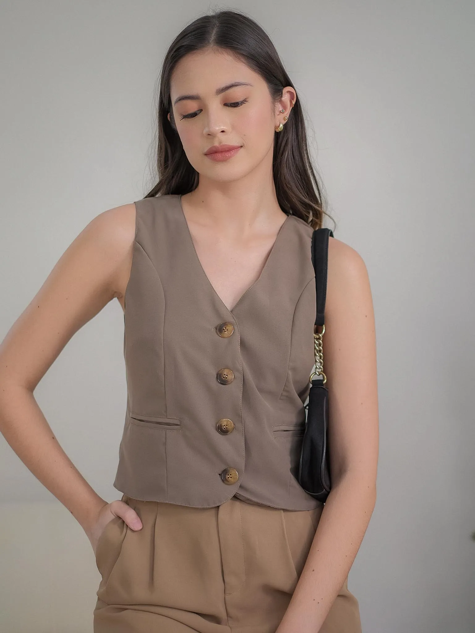 Cecilla Women Suit Vest - brown dark beige