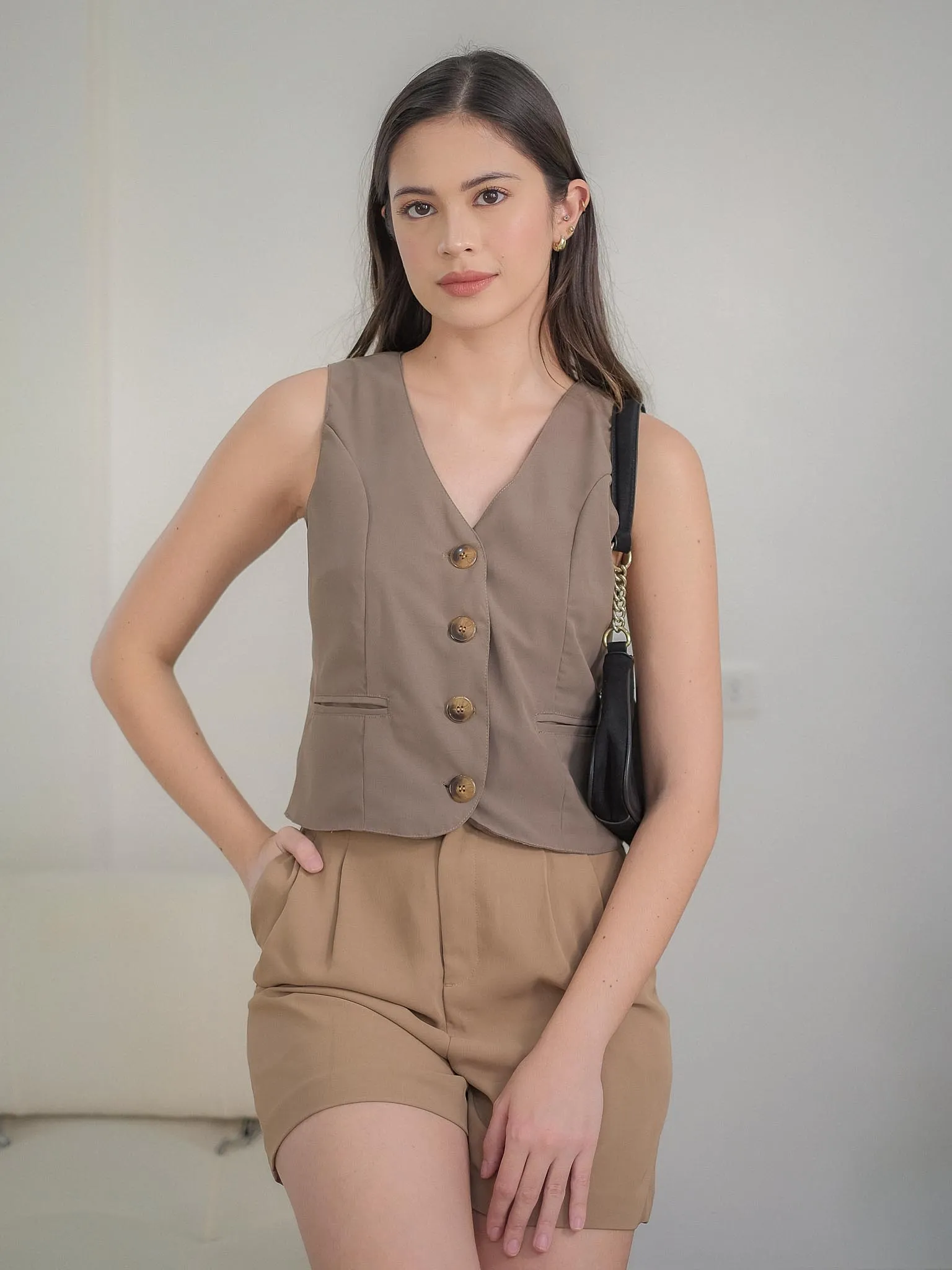 Cecilla Women Suit Vest - brown dark beige