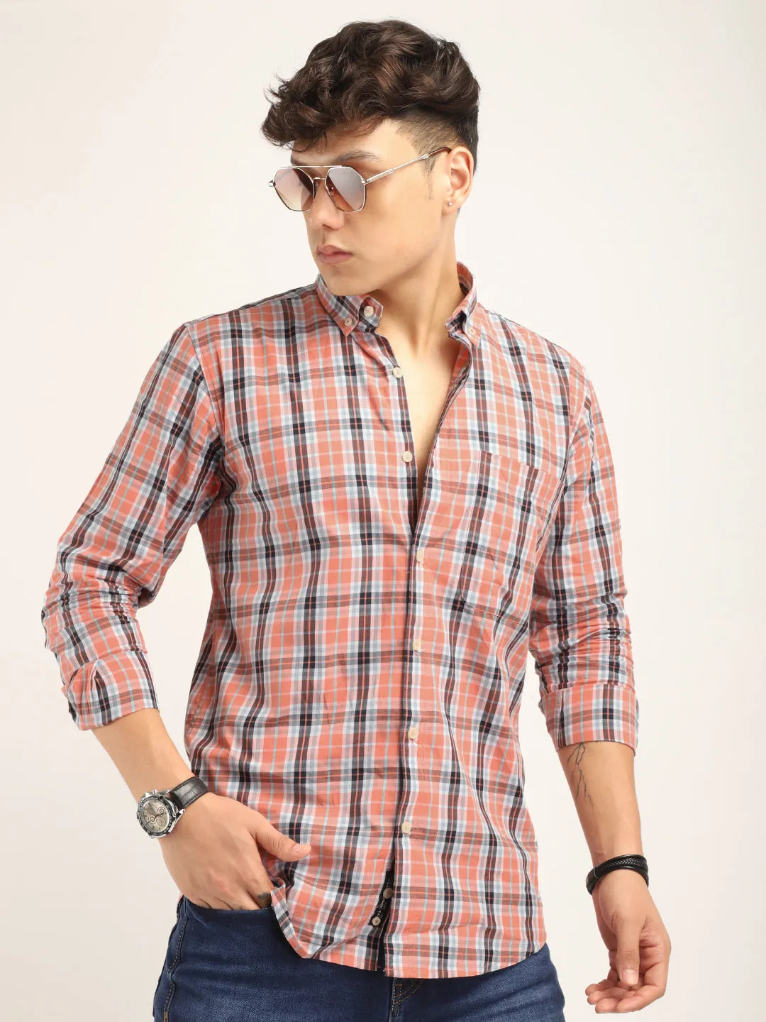 Charles Twill Orange Full Sleeve Shirt