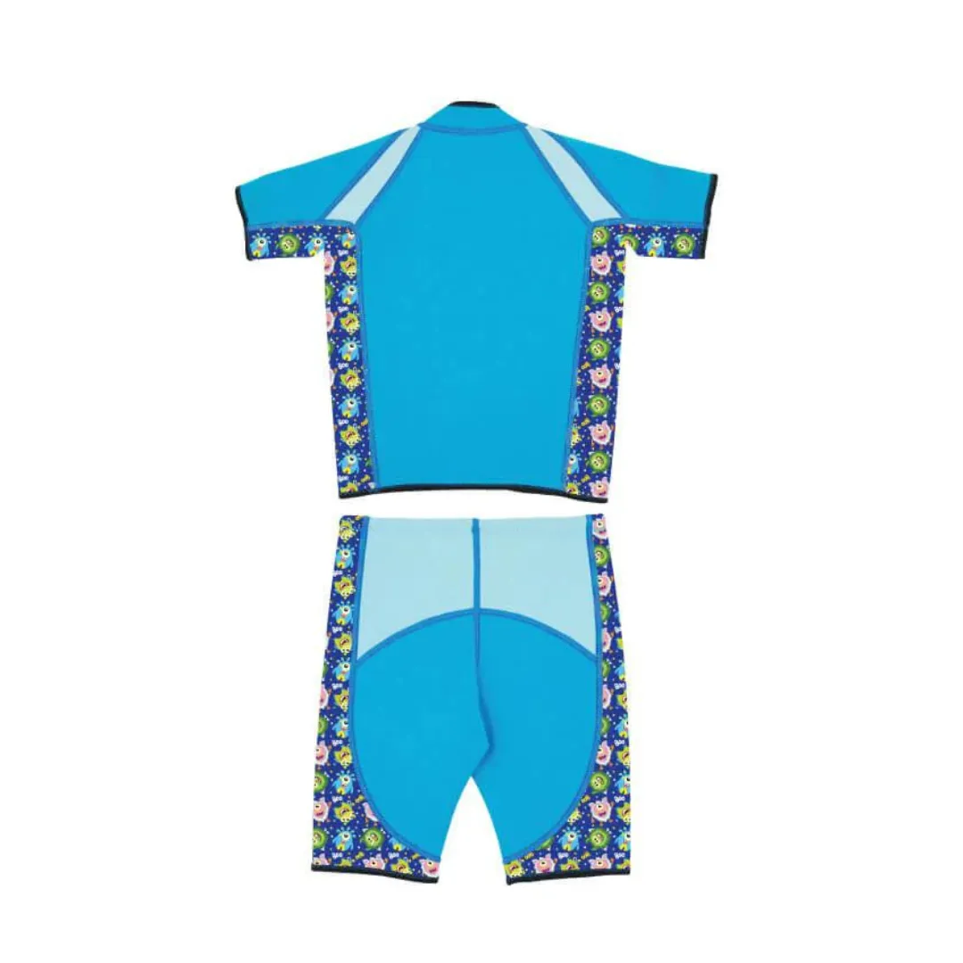 Cheekaaboo Twinwets Toddler Thermal Swimsuit UPF50  Blue Monster