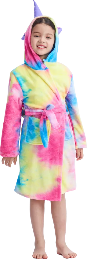 Children Soft Flannel Unicorn Bathrobes Colorful Hooded Robes Sleepwear For Little Girl