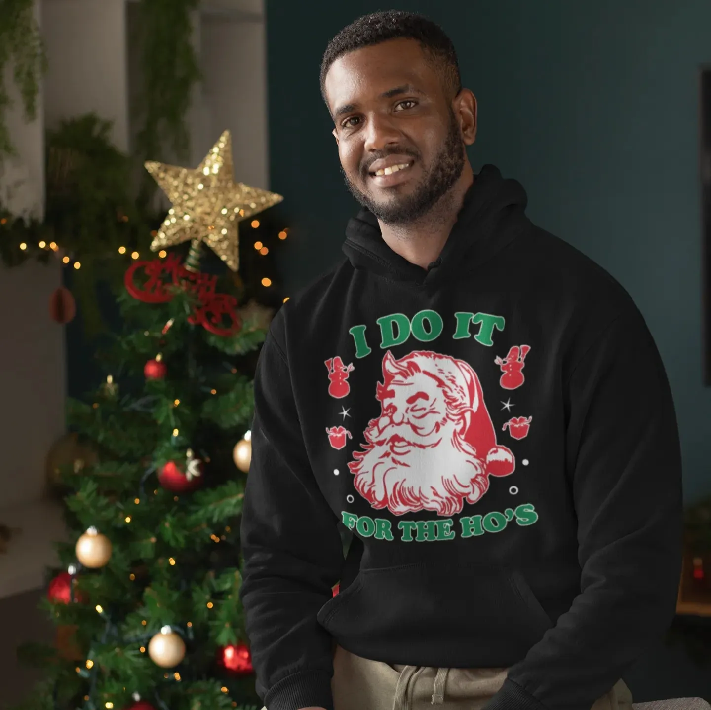 Christmas Hoodie I Do It For The Ho's Blended Cotton Midweight Soft Unisex Pullover