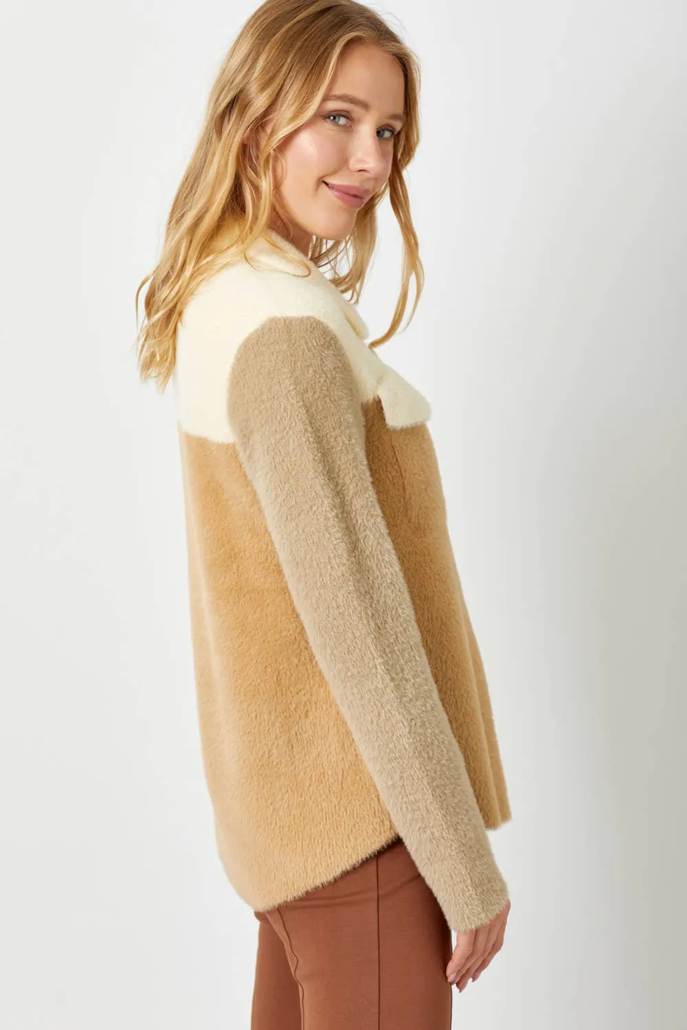 Color Block Sweater Jacket: Latte Mix