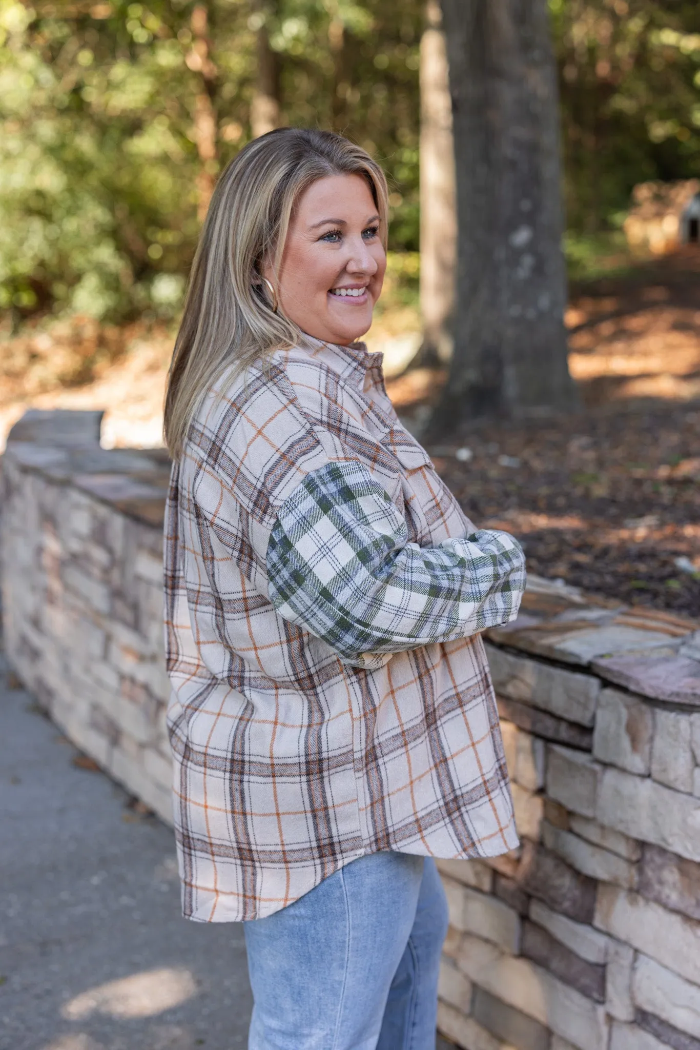 Colorblocked Plaid Olive Flannel Top