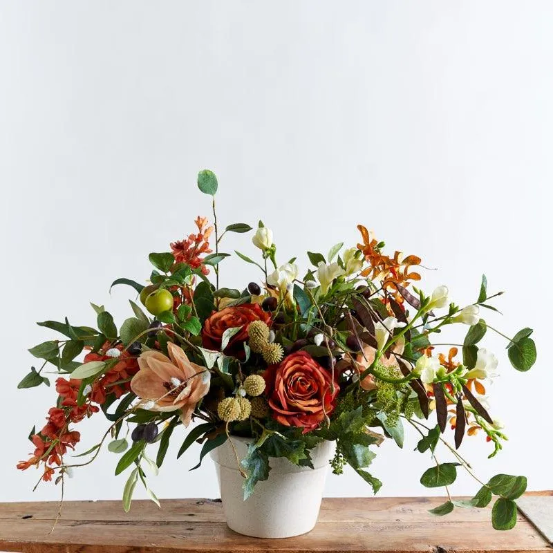 Coral And Cream Silk Flower Arrangement