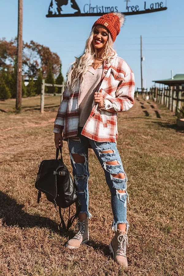 Cozy Up In Carolina Plaid Jacket in Aurora Red