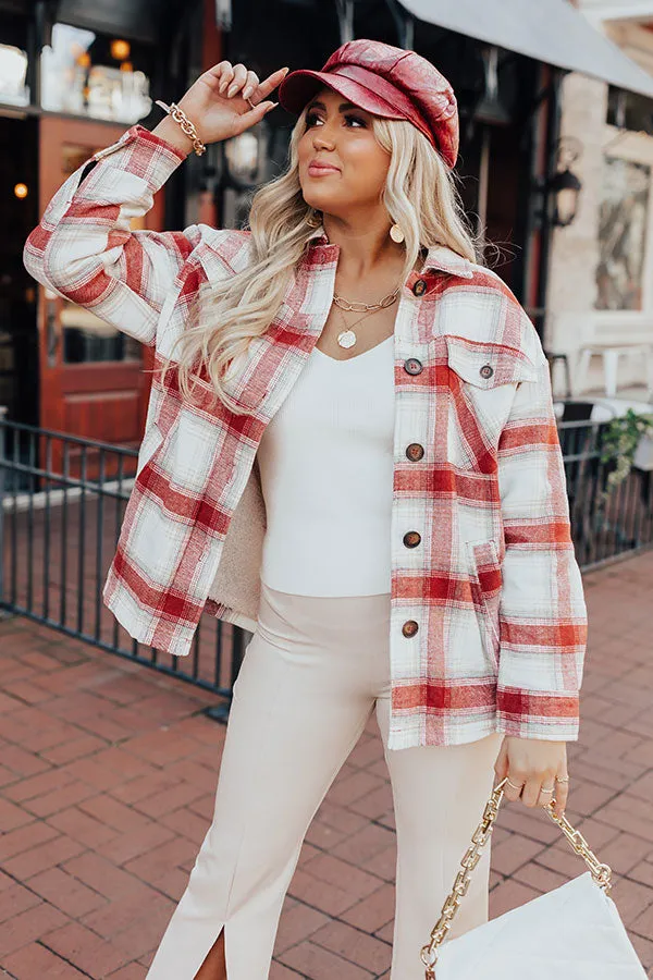 Cozy Up In Carolina Plaid Jacket in Aurora Red