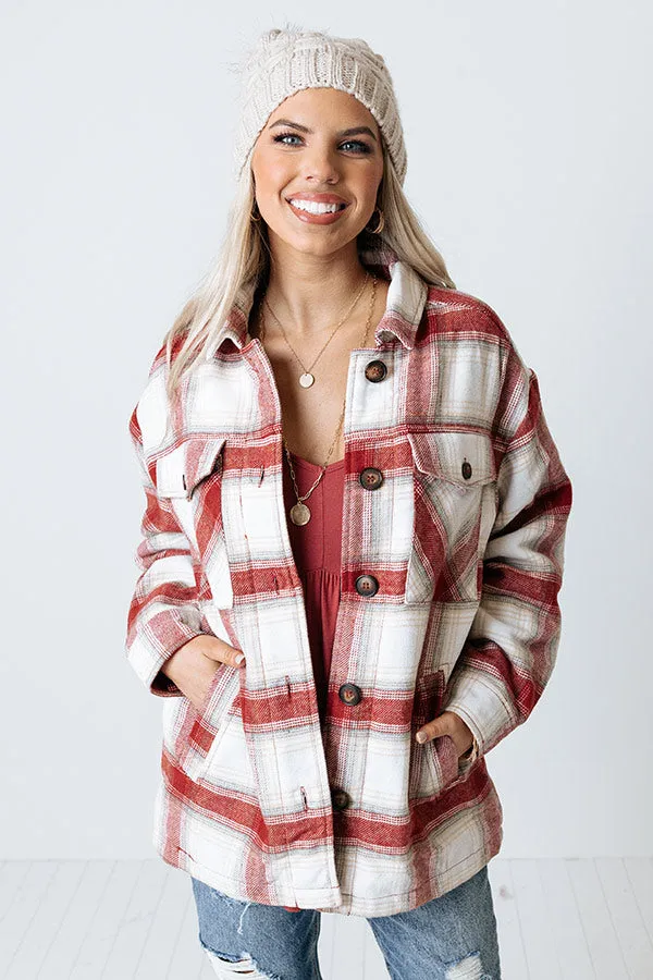 Cozy Up In Carolina Plaid Jacket in Aurora Red