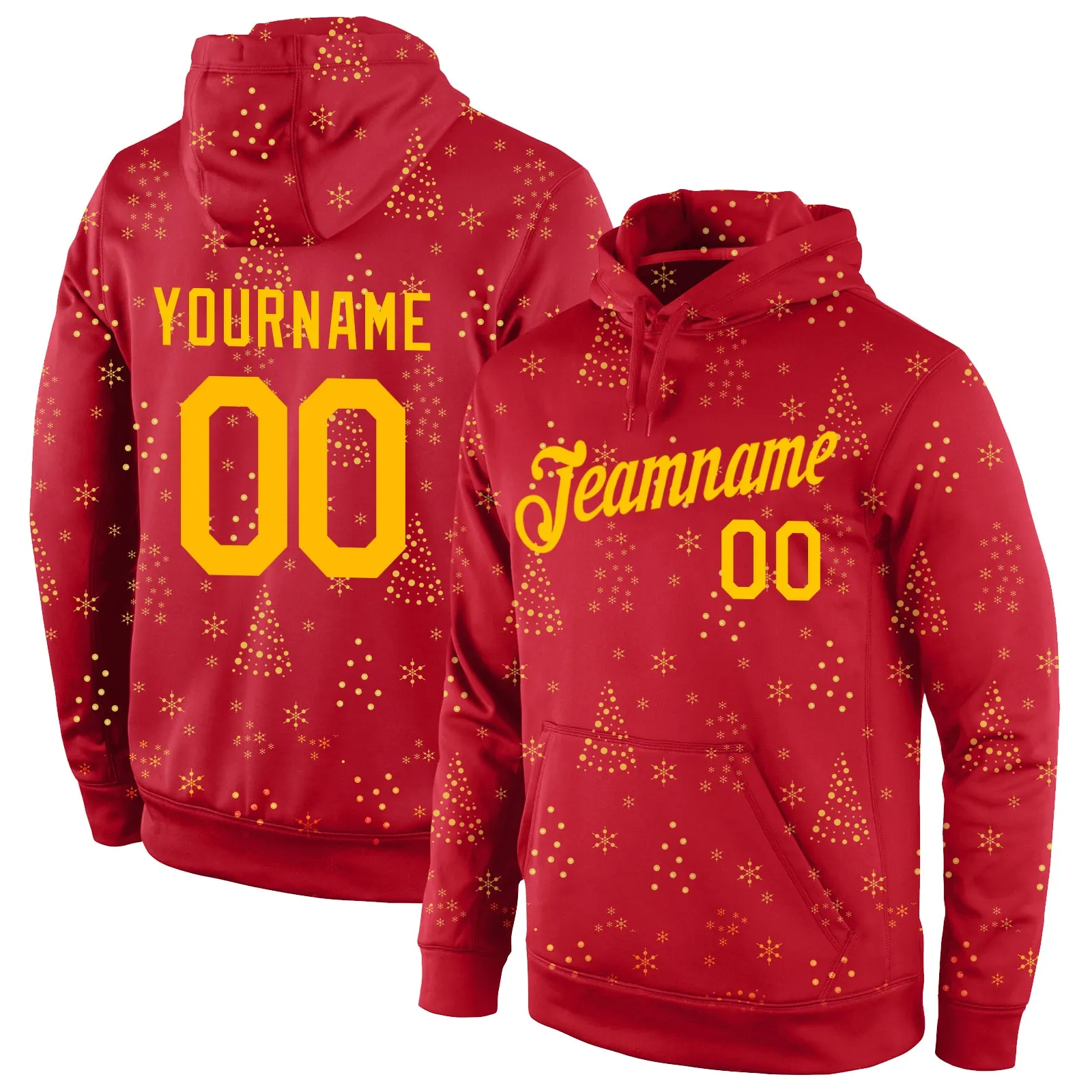 Custom Stitched Red Gold Christmas 3D Sports Pullover Sweatshirt Hoodie