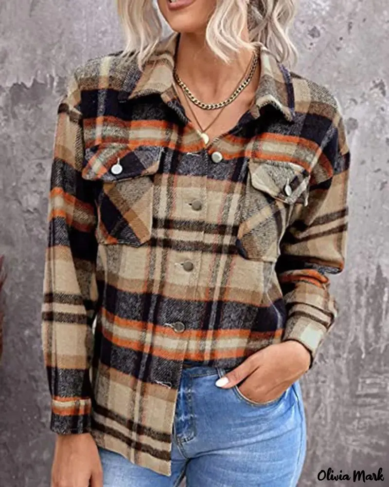 Deanwangkt - Plaid Print Long Sleeve Button Up Jacket