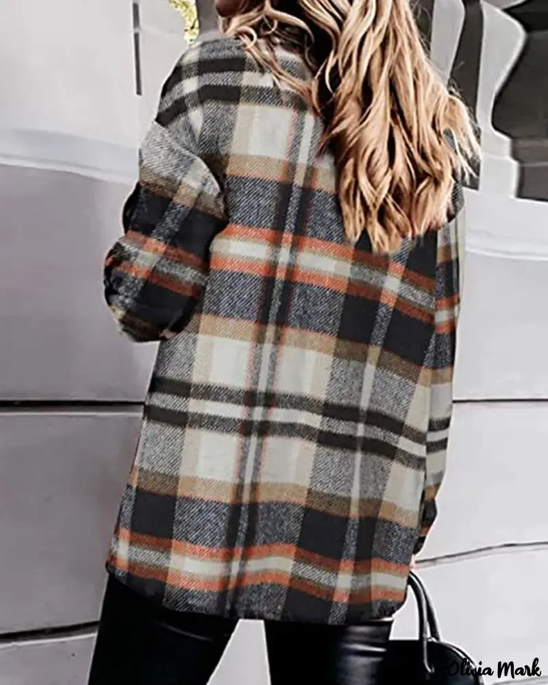 Deanwangkt - Plaid Print Long Sleeve Button Up Jacket