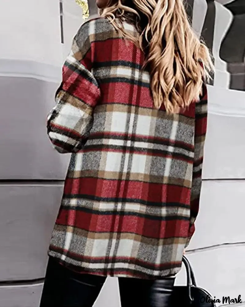 Deanwangkt - Plaid Print Long Sleeve Button Up Jacket