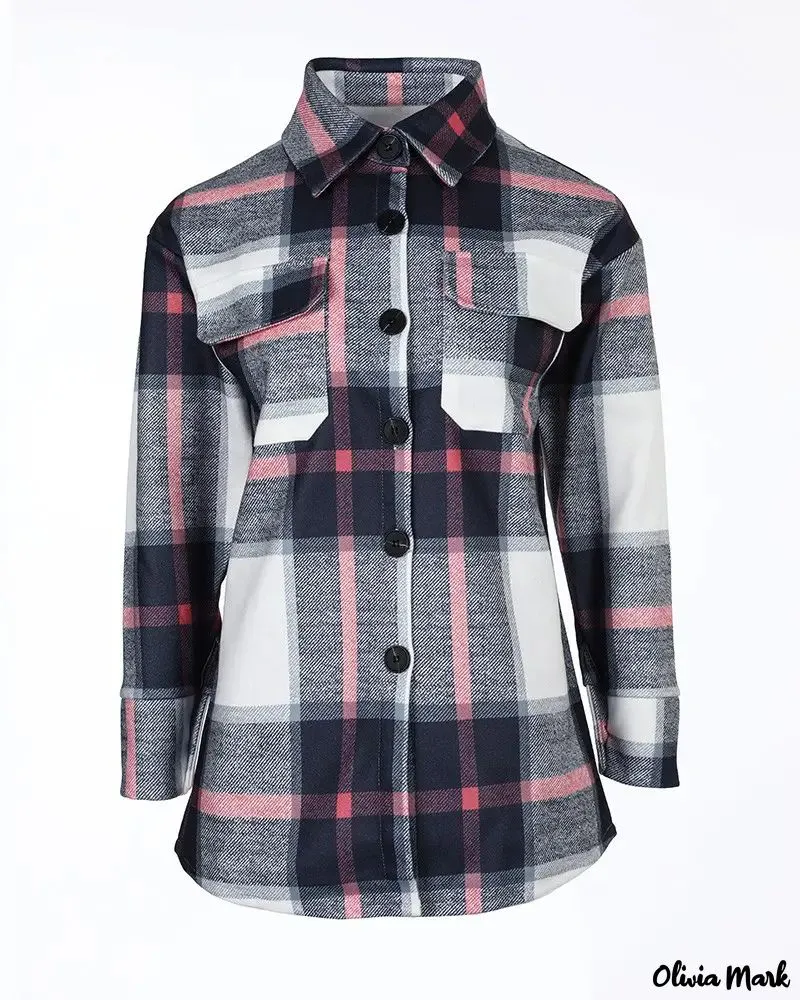 Deanwangkt - Plaid Print Pocket Button Pattern Long Sleeve Jacket