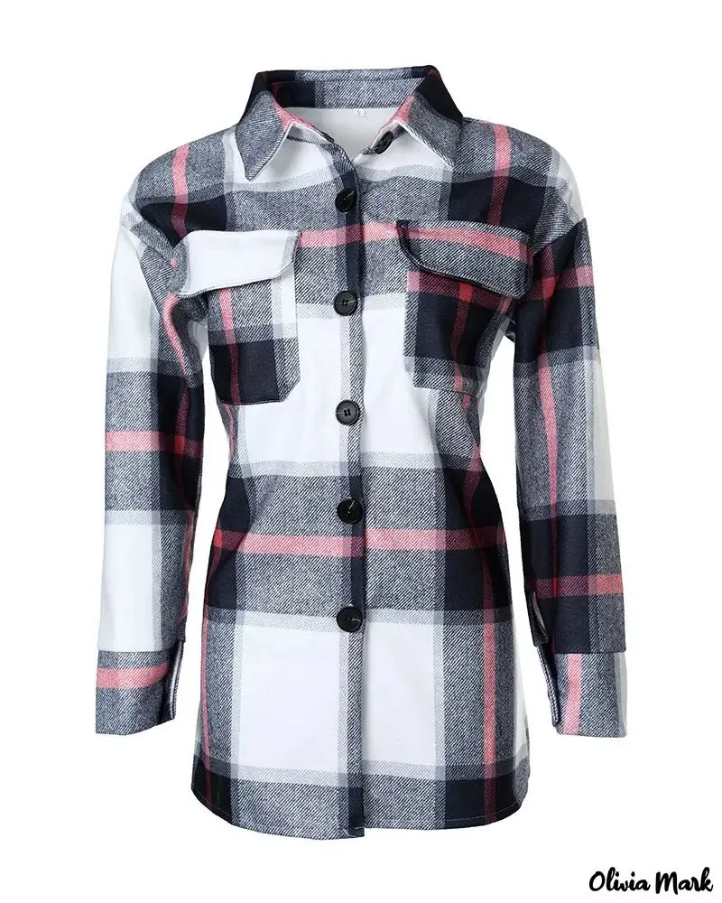 Deanwangkt - Plaid Print Pocket Button Pattern Long Sleeve Jacket